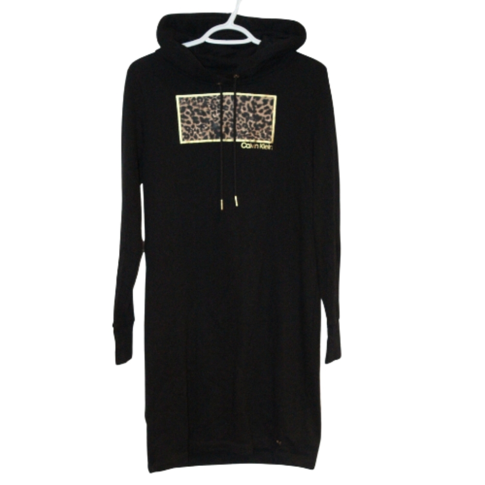 2/$30 🏷 Calvin Klein Black Leopard Print Hoodie Dress Size M